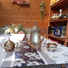 Kaffeekanne Zuckerdose Milchkännchen Alt Antik Messing /Silber