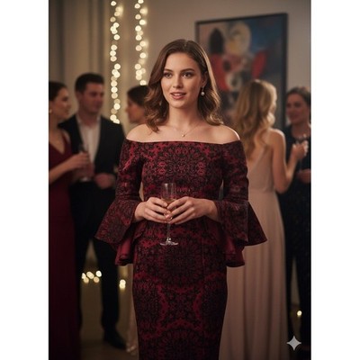 Venus Womens Dress US 4 Velvet Wine Bell Sleeve Damask Vampire Whimsygoth Party