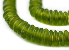 Lime Green Rondelle Recycled Glass Beads 12mm Ghana African Sea Glass Disk