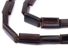 Brown Batik Bone Beads Rectangular 12mm Kenya African Black and White Rectangle