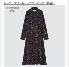 UNIQLO ines de la fressange Navy Floral Long Dress M Belt Included Used