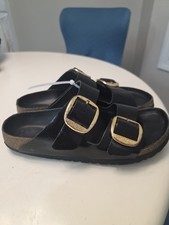 Birkenstock Arizona Big Gold Buckle Slide Sandal Women's Sz EU 39 Black