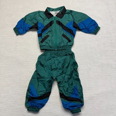 Vintage Cuties By Judy Windbreaker Tracksuit Baby 12M Green Black Jacket Pants