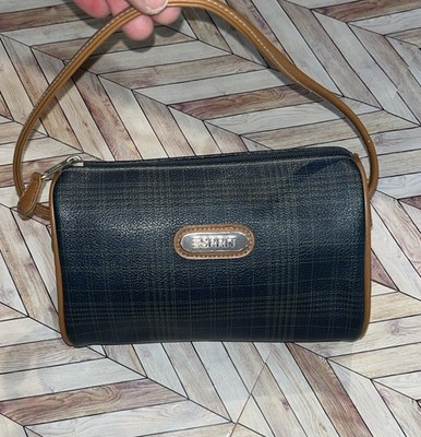 Esprit Vintage Crossbody Bag Green And Blue Plaid Cylinder Zip Closure