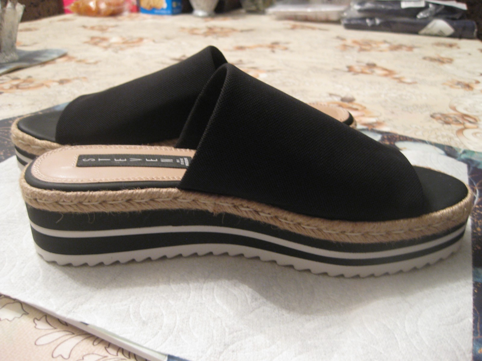 APL SANDALI DONNA STEVEN BY STEEVE MADDEN NUOVI SENZA SCATOLA AUTENTICI NERI IN MAGLIA CON ZEPPA TAGLIA 8 M