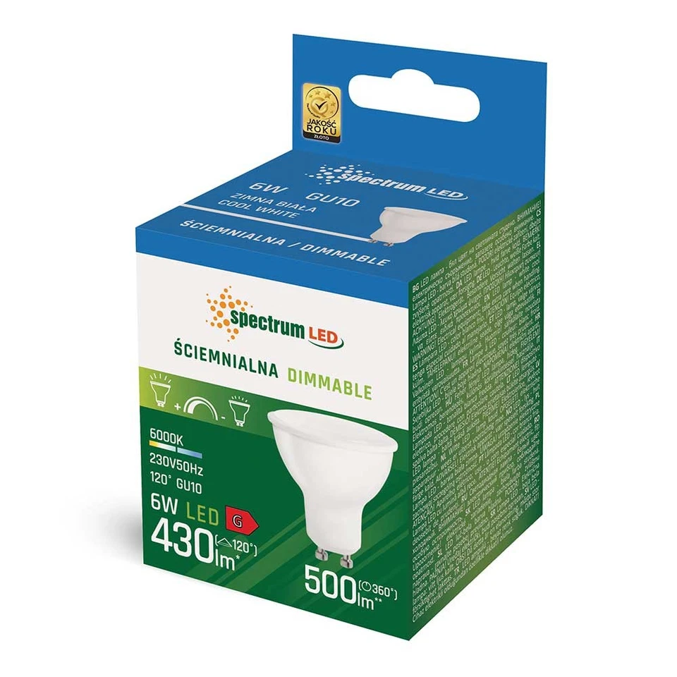 Spectrum LED Reflektor 6W =40W GU10 500lm Kaltweiß 6000K Tageslicht 120° DIMMBAR - Bild 2 von 2