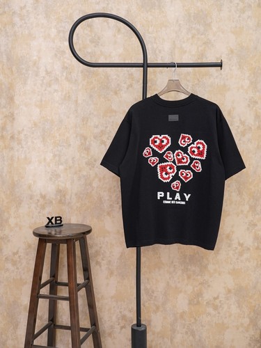 Comme Des Garcons Play Pixel Red Smiley Heart Double Sided Embroidery T-shirt