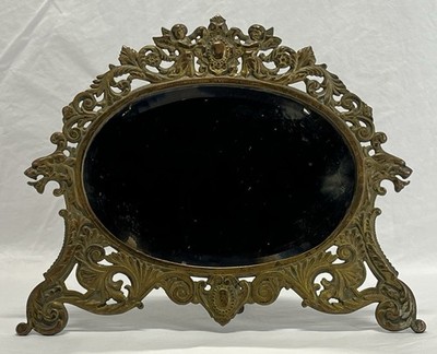 Antique Victorian Cast Iron Cherubs Gargoyles Beveled Dresser Vanity Mirror