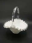 Vintage Fenton Milk Glass Ruffled Candy Dish Basket 7"