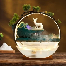 Indoor Waterfall w/ LED Light Ring, Fish Tank & Mister, Tabletop Water Fountains