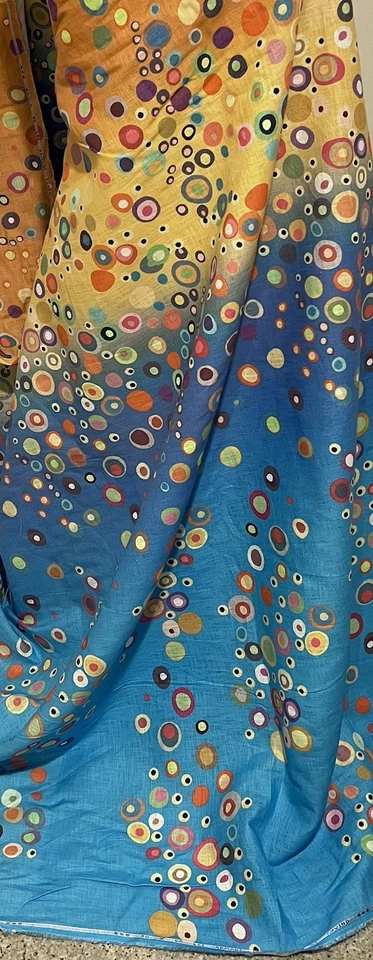 Tecido de linho estampado multicolorido amarelo pêssego azul 56” largura vendido por jarda - Imagem 3 de 4