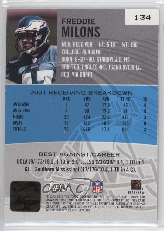 2002 Bowman's Best Freddie Milons #134 Rookie Auto RC - Image 2 of 2