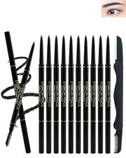 12 Pcs Waterproof Black Eyebrow Pencil Set, Professional Brow Micro Eyebrow Retr