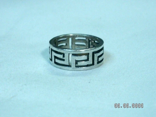 ...Vintage Sterling Silver Open Greek Key Design Band Ring, Size 6.75...