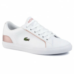 white and pink lacoste trainers