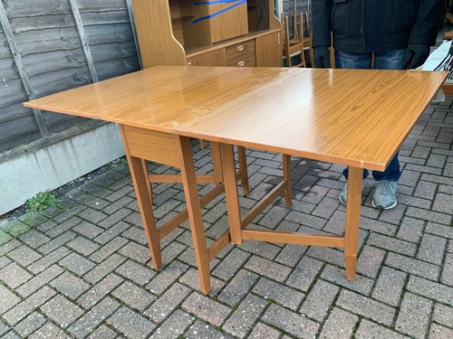 Dining Table Drop Leaf Gate Leg Mid Century Schreiber Teak Vintage Original - Picture 12 of 12