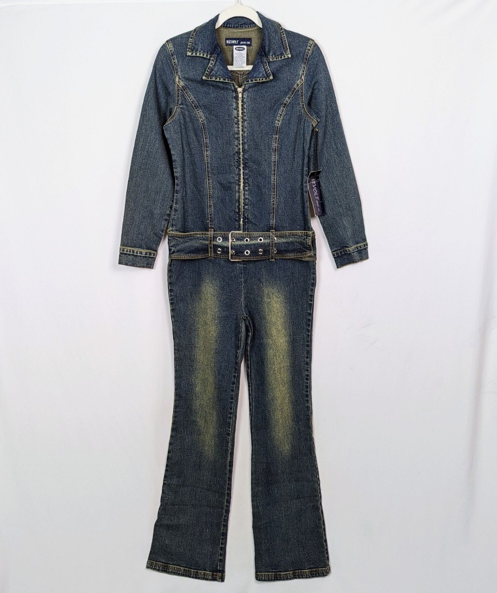 Vintage Y2K 90s Revolt Jean Stretch L Denim Catsuit Jumpsuit