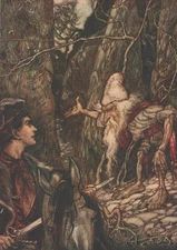Arthur Rackham Prince Sword Dwarf Woods Horse Grimm Bros 1909 Tipped-In Print