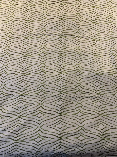 Embroidered 100% Cotton Fabric White Geometric Pattern Green Brown 2+ Yds - Picture 5 of 5