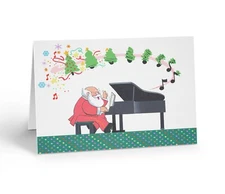 Christmas Cards - Piano Santa, Music - 12 Cute Holiday Day Cards & Envelopes