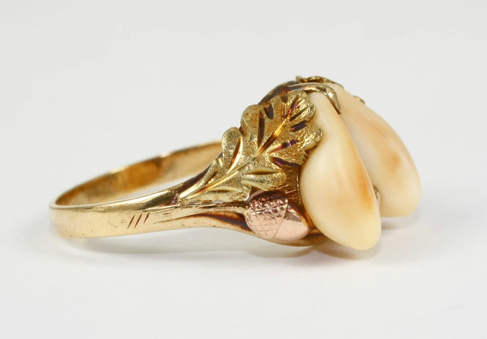 Herrenring mit echten Hirsch-Grandeln, 585 Gelb- Rotgold, Gewicht 7,6 Gramm - Bild 2 von 4