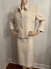 NWT St. John knit Women's size 12 dress jacket suit White Gold knit