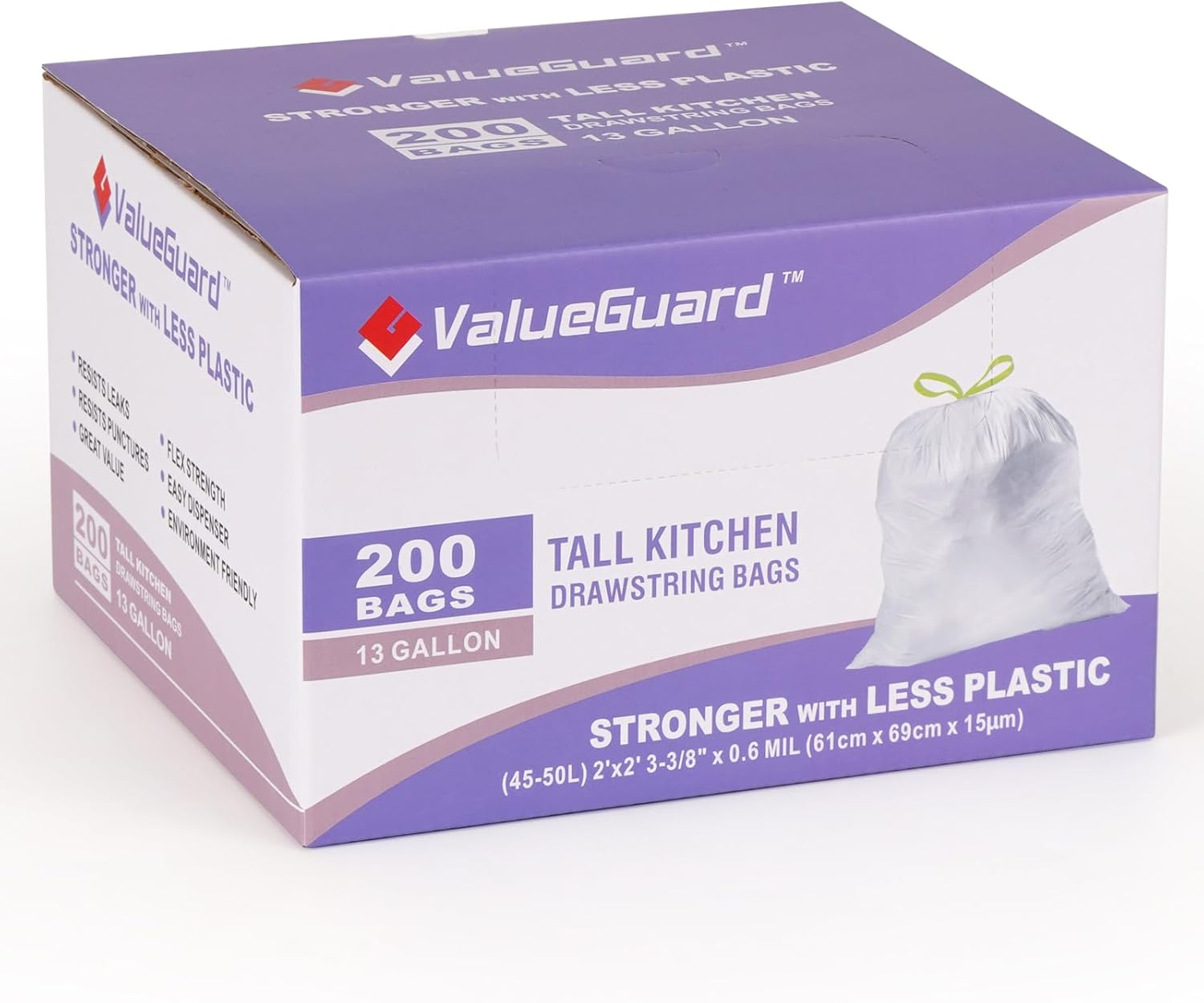 Trash Bags Garbage Bag 13 Gallon Drawstring Tall Waste Bag for Kitchen Office Pa