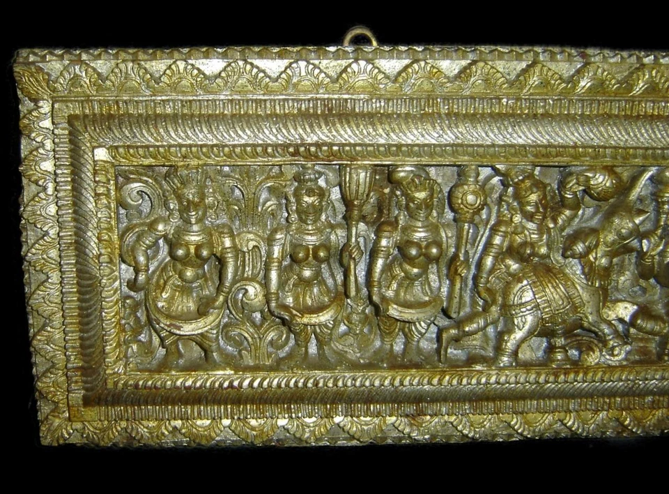 Antique Rare Large Tibetan Gilt Carved Wood Sutra Cover Panel With bodhisattvas - Image 2 of 4