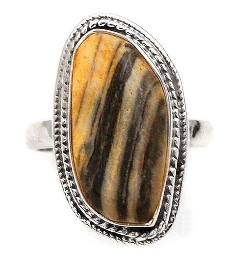 Natural Silver Leaf Jasper 925 Solid Sterling Silver Ring Jewelry Sz 8 @19-3