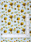 Bumble Bee Fabric 24" Length 44"W Bees Flowers Light Blue Cotton by RTC Fabrics