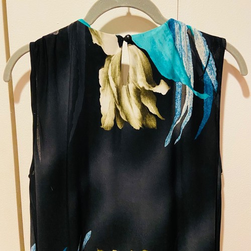 Studio I dress Sz 12 With Beading Around Neck Black Green Flowered Soft - Picture 7 of 21