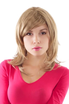Perücke Damen Frauen dunkelblond Seitenscheitel blond lang gestuft 50 cm GFW941