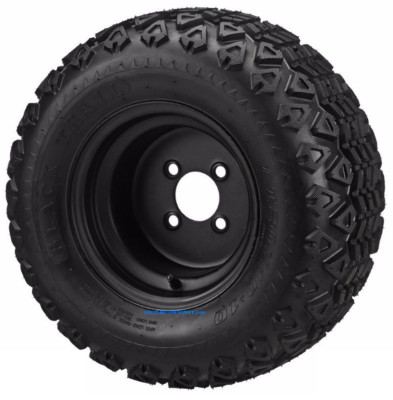 10'' SOLID BLACK STEEL WHEELS AND 20X10-10'' DOT ALL TERRAIN TIRES COMBO - SET 4
