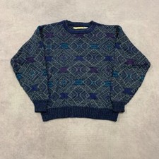Vintage abstract knitted jumper Patterned Grandad chunky knit sweater Men's M