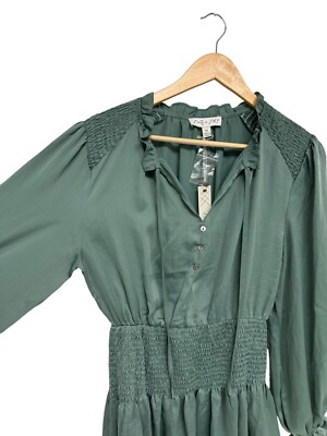 She + Sky women's green shirt dress long sleeve V neck size M | eBay