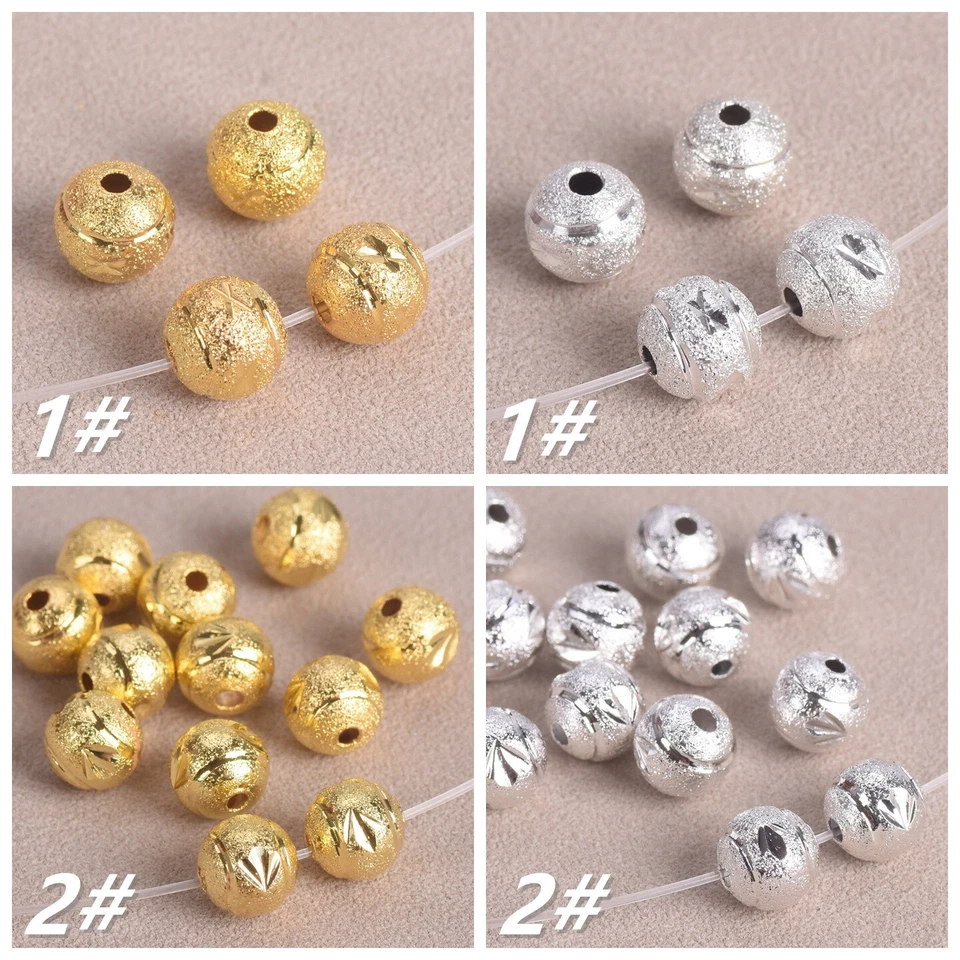 8-10mm Runde Hohlperlen Mattgold/Silber Messing Schmuckperlen Brass Metal Beads - Bild 3 von 4