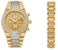 Citizen Eco-Drive Corso Men's Gold Crystal Chronograph Watch Set 42MM CA0752-66P