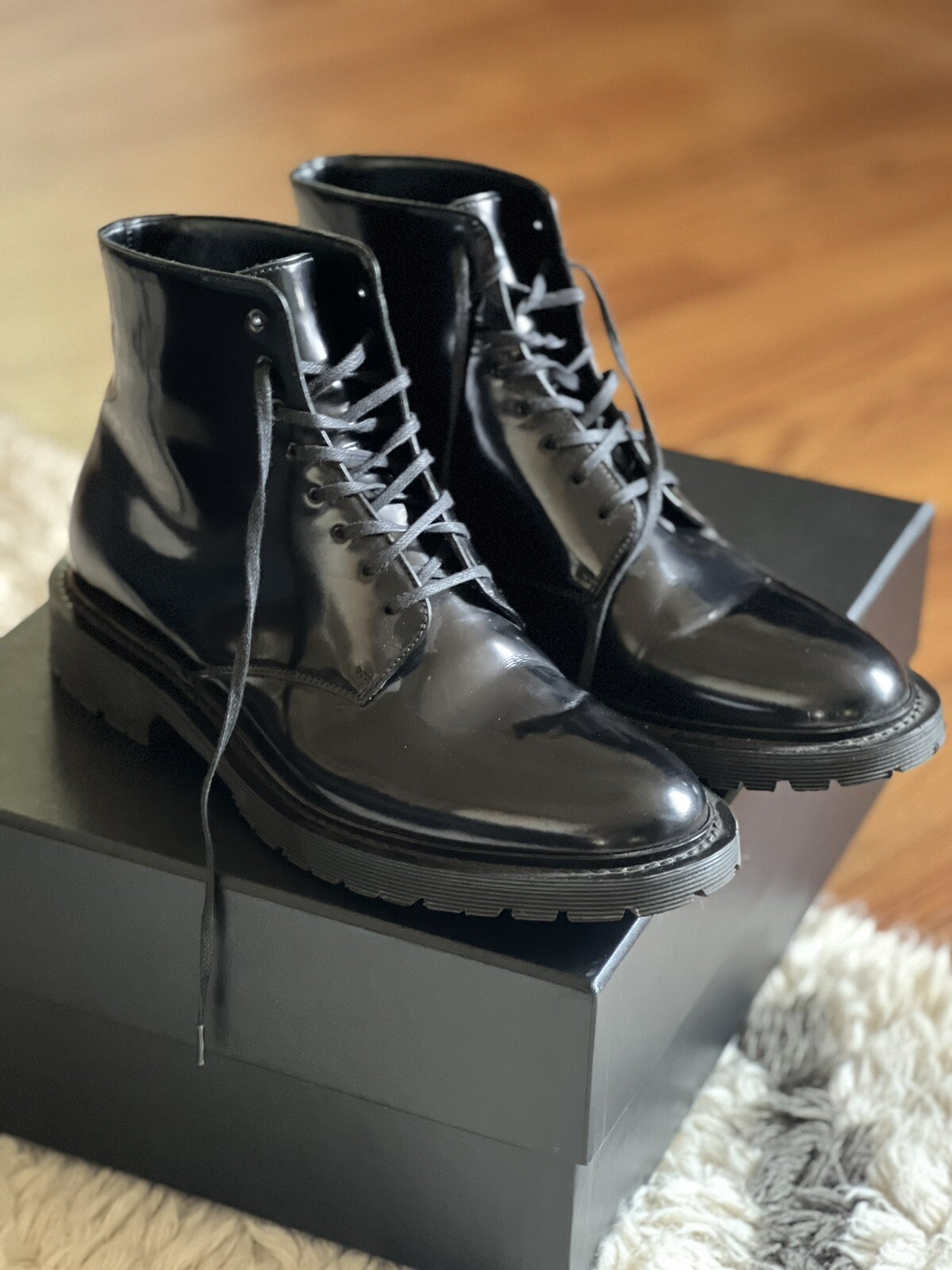 ? Amore! Stivali Saint Laurent Esercito Donna 39 8 5 Nero Pelle Verniciata