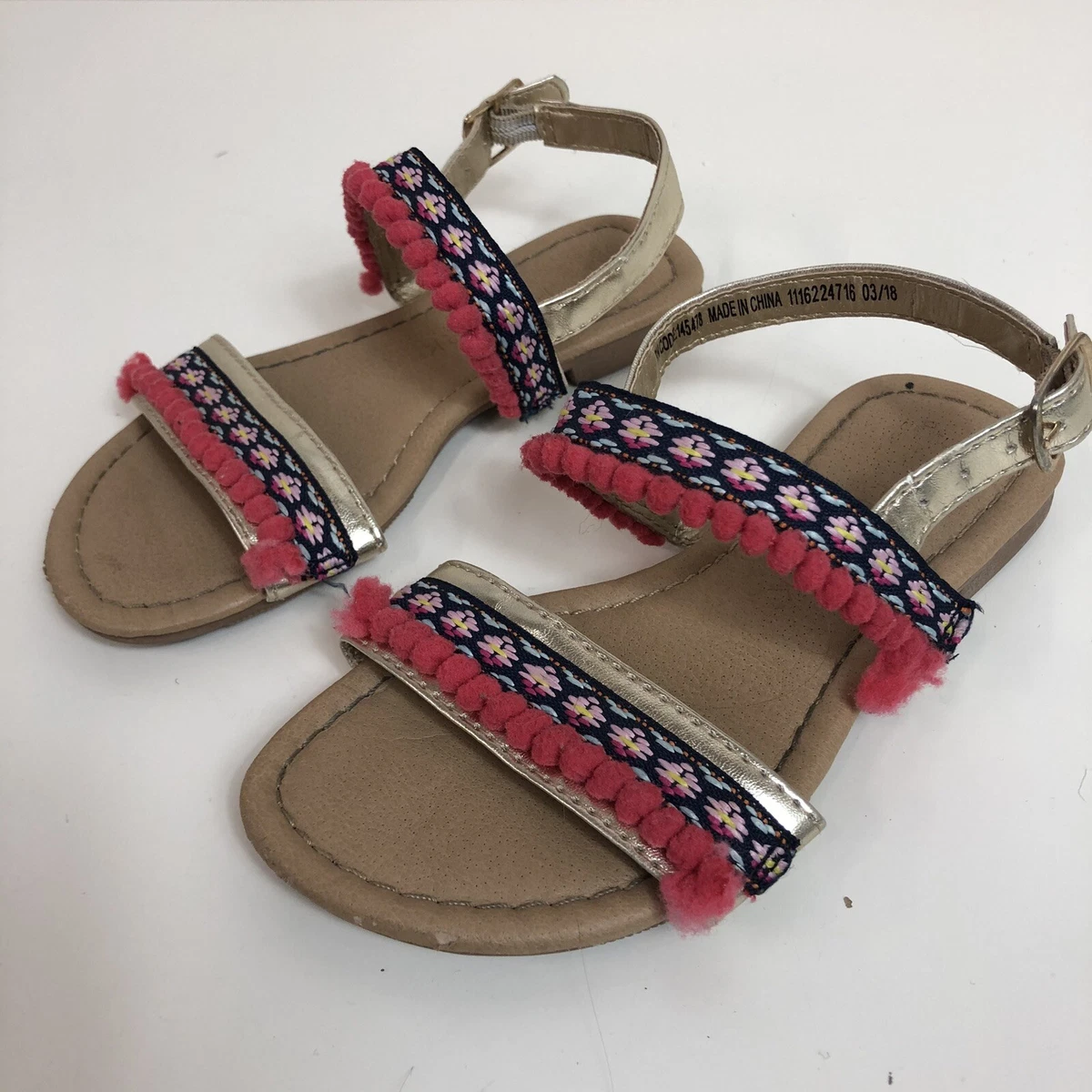 Primark Girls Gold Multi Colour Aztec Pom Pom Strappy Sandals