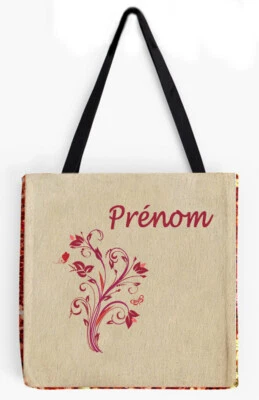 sac shopping tote bag sequins rouge verso col chanvre personnalise prenom réf 12 - Photo 1/3