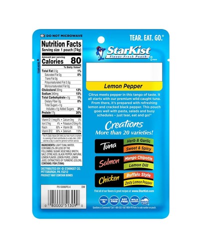 (10 Pack) StarKist Tuna Creations Lemon Pepper Flavored Tuna, Wild Caught, 2.6oz - Picture 2 of 5