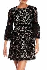 Eliza J Womens Sz 6 Small Black Velvet Lace Dress Bell Sleeve Cocktail Holiday