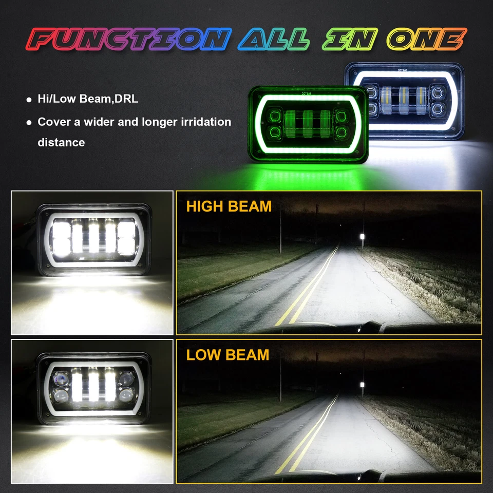 RGB Halo 4x6" LED Headlights DRL Hi/Lo Beam For Chevrolet Monte Carlo 1980-1988 - Image 2 of 4