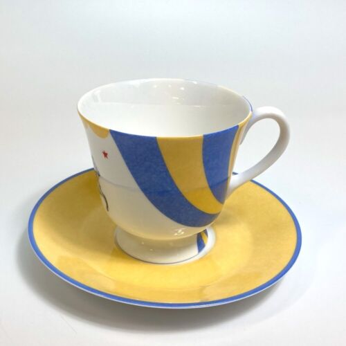UNUSED HERMES Circus Cup and saucer Mug Yellow x blue x white - Picture 1 of 12