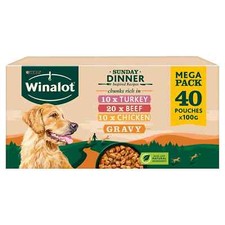 WINALOT Sunday Dinner Mixed in Gravy Wet Dog Food 40x100g 3.82 per kilo