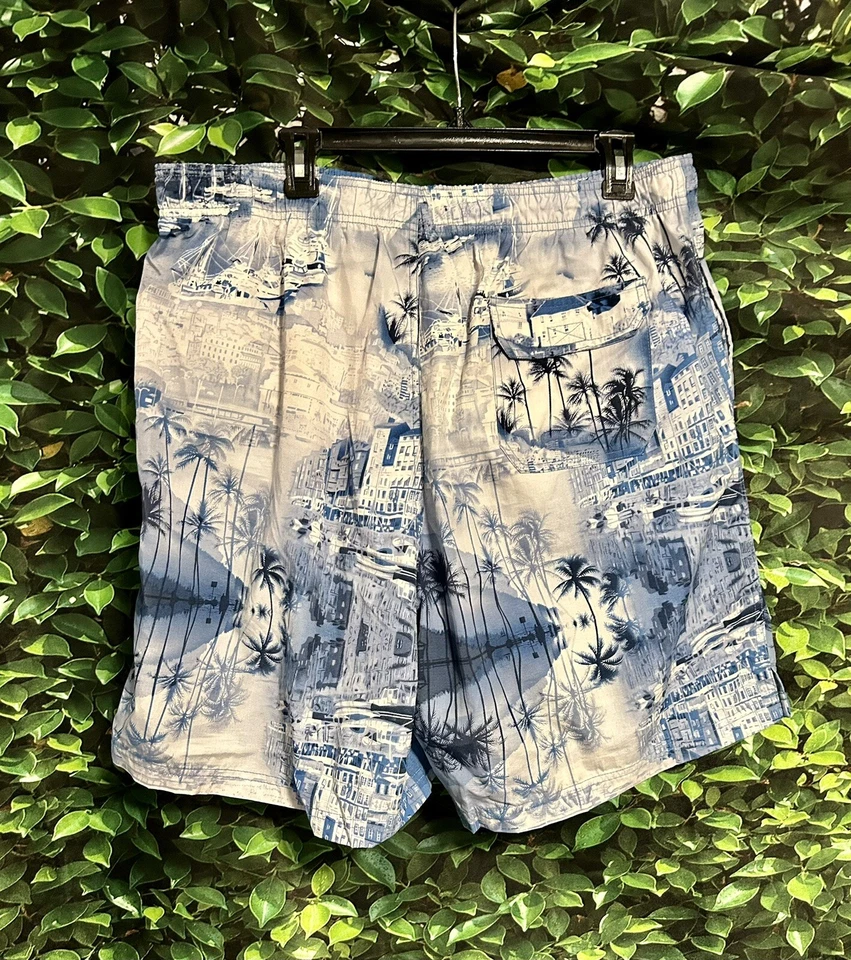 Bañador Cherokee azul blanco patrón escénico malla forrado cintura elástica para hombre XL Foto 2 de 4