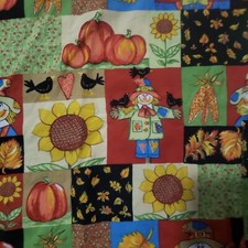 Comfy Cotton Scrub Top L Autumn Fall Scarecrow Pumpkin
