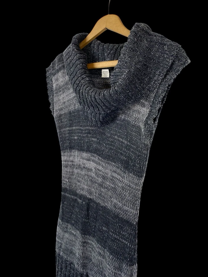 Rue 21 Tunic Sweater Top Y2K Bodycon Wiggle Gray Stripe Preppy Cowl Neck Size M - Image 2 of 4