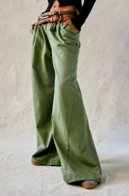 NWT FREE PEOPLE $128 Light As Spring Wide Leg Trousers Pants in Verde Size 10