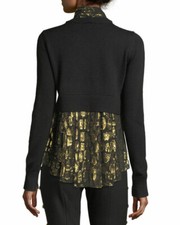 NEW Veronica Beard Concord Mixed Media Sweater in Black/Gold - Size S S4899
